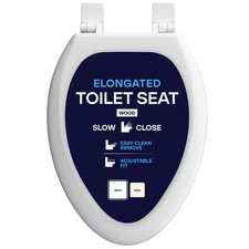 Elongated Slow-Close Toilet Seat with Adjustable Hinges and Easy Removal in Whit