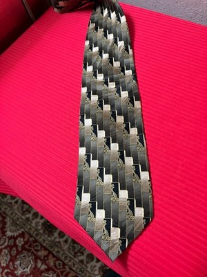BERGAMO NEW YORK Beige Black Geometric SILK NECKTIE