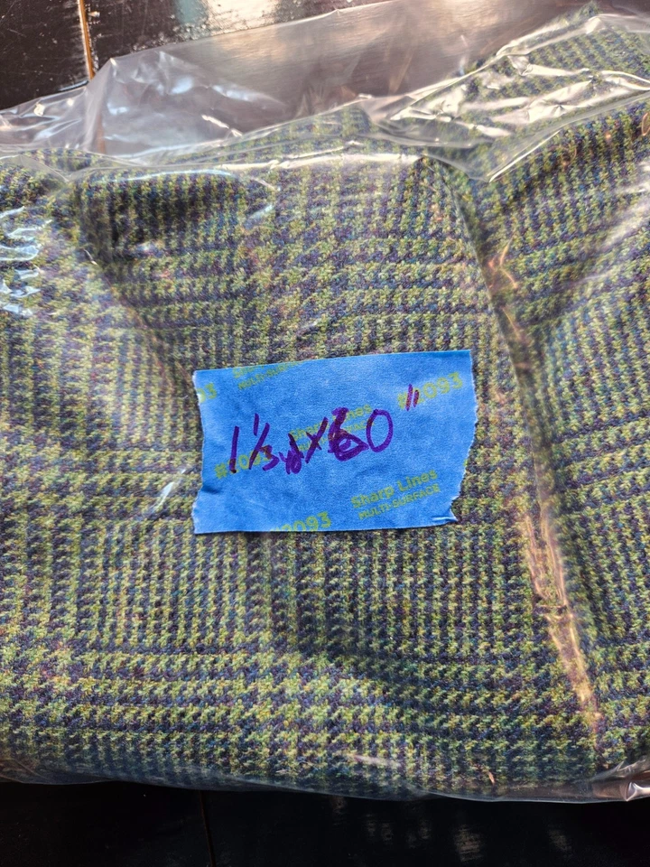 Tela a Cuadros Verde y Azul Mezcla Lana/Wl Vintage Nuevo de Lote Antiguo, 1 1/3 yardas x 60" Peso Mediano Foto 2 de 4