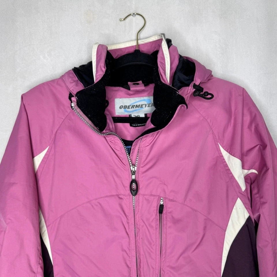 Obermeyer sz 8 pink white vtg full zip ski snowboarding winter coat jacket wmns - Image 3 of 4