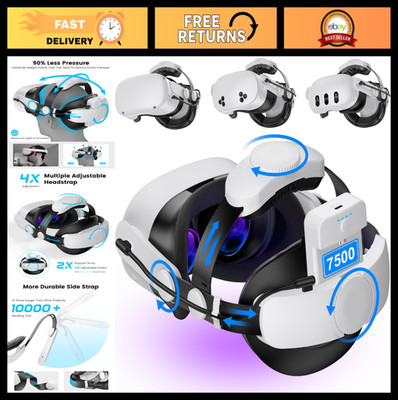 Adjustable VR Head Strap for Meta Quest 3/2 with 7500mAh Battery Pack, Enhanced
