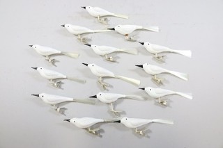 14x alter Christbaumschmuck Glas bemalt weiße Vögel (GX736)