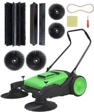 POHIR 41" Walk-Behind Hand Push Floor Sweeper Cleaner 15 Gallon Waste Container