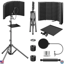 TONOR Mic Isolation Shield Pack - High-Density Foam, Pop Filter, Tripod Stand