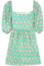 Women's Dress - Printed Sundress - Puff Sleeve - Mini Dress - MEDIUM  - GREEN
