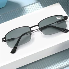 Men Titanium Alloy Bifocal Reading Glasses Tinted Sunglasses Half Rimless Reader
