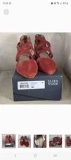 Eileen Fisher Juku Pump Suede Cayenne Chunky Heel Sandal 9 New Box Rust Orange