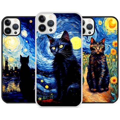 Van Gogh Sternennacht süße Katze Handyhülle für iPhone klassische Kunst Fan Geschenk