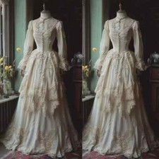 Vintage Mid Century Wedding Dresses Lace Appliques Long Sleeves Bridal Gowns
