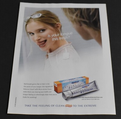 2005 Print Ad Sexy Aquafresh Toothpaste Is your Tongue Fresh Blonde Lick lips T