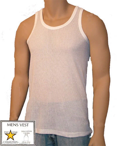 4 ,MEN'S AIRTEX MESH WHITE VEST UNDERWEAR 100% COTTON COMFORTABLE Size S to 3XL - Image 2 of 3