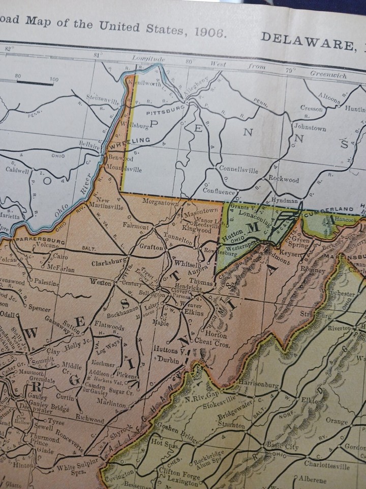 1906 Dated Train Route Map WEST VIRGINIA MARYLAND all Railroad Lines 11 ...