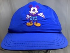 Vintage Disney Mickey Mouse Blue Embroidered Leather Strap Back Made In USA Hat