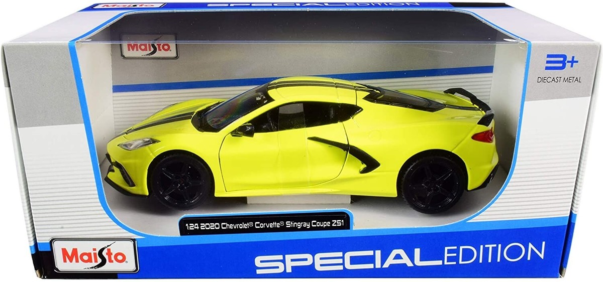 Maisto 1/24 – Chevy Corvette Stingray Z51 Coupé Blu Con Strisce Nere – Modello Pressofuso Con Porte Apribili