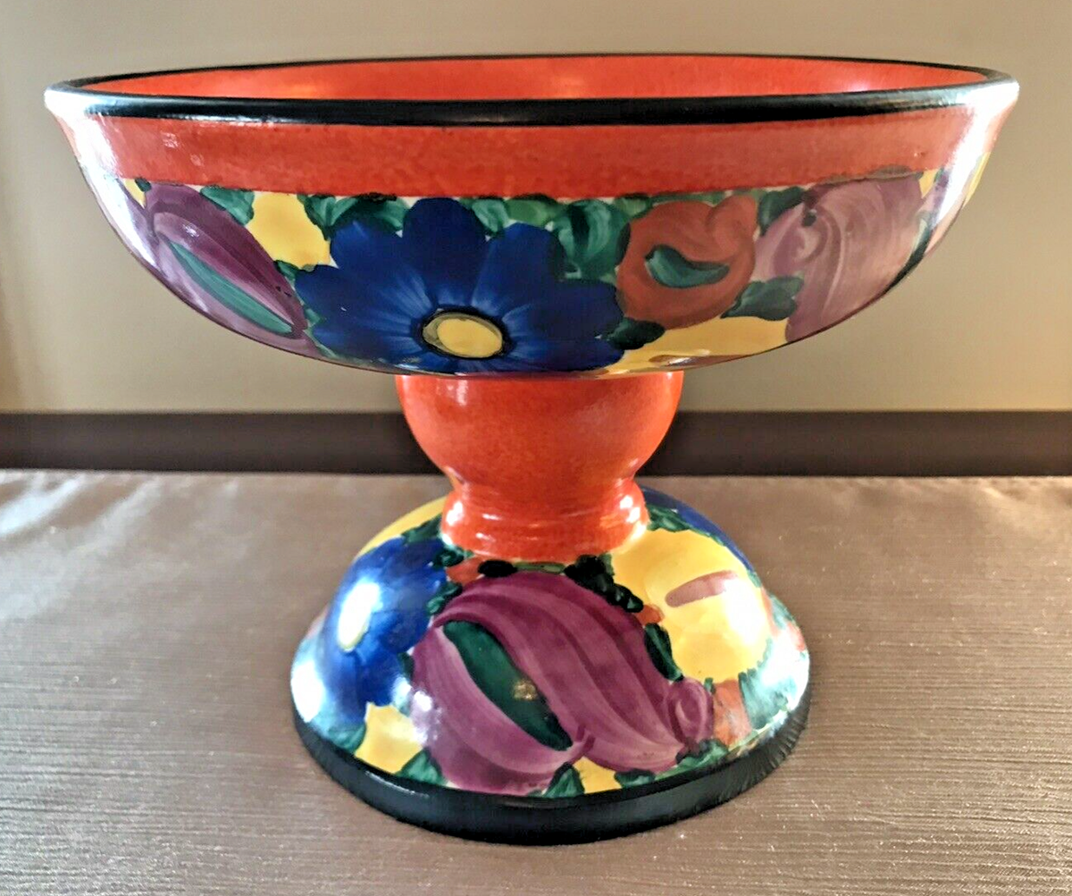 Vintage J. Mrazek Pottery Compote Czechoslovakia Peasant Art Rare