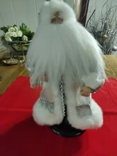 Stunning Santa With Faux Fur Robe & Silver Decor On Wood Stand Plus Boots #906G
