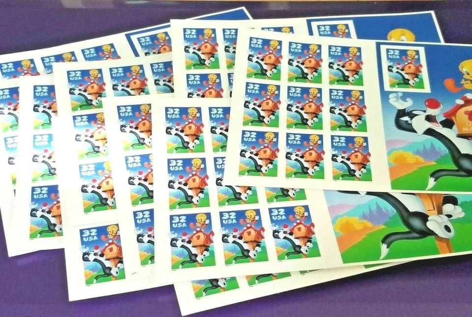 UNUSED ~5 SHEETS -OF- Sylvester and Tweety $.32 US Stamps - Image 2 of 3