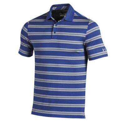 New! Under Armour Peformance Stripe Polo Shirt   Sz M - Royal Blue Gray - Spieth