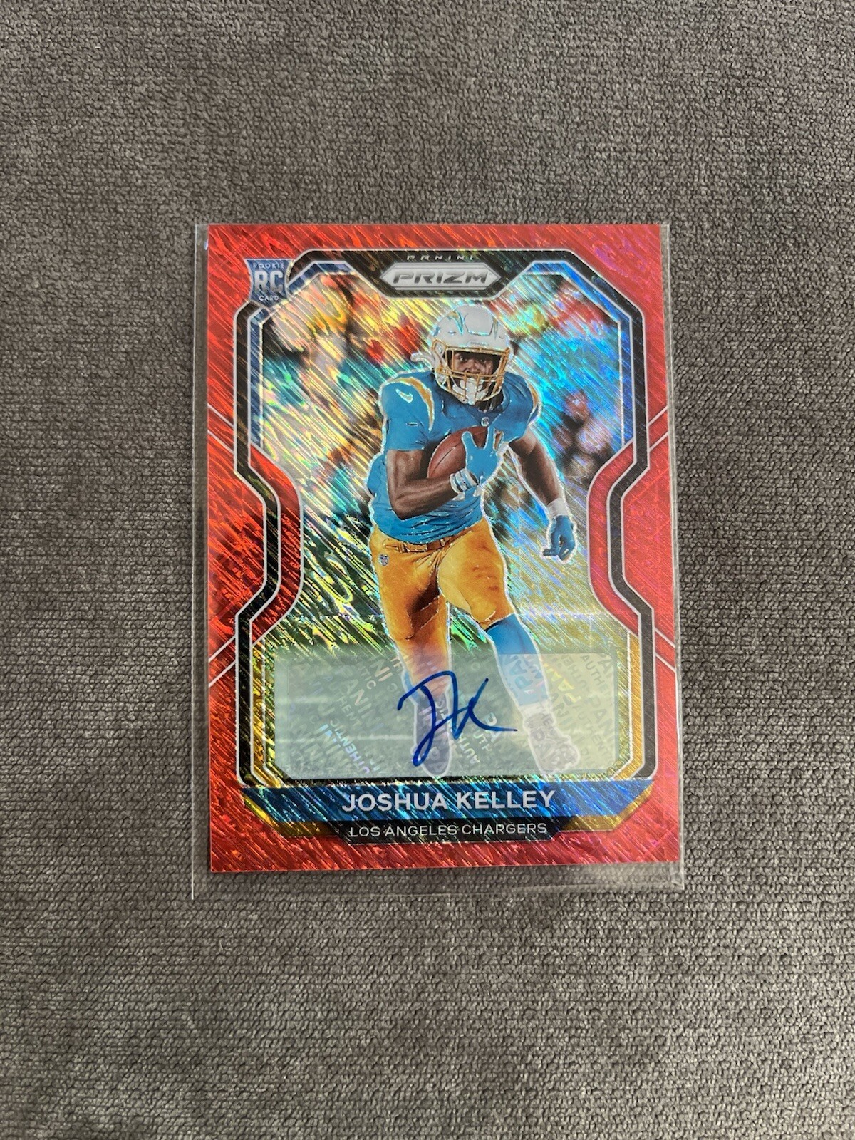 2020 Prizm Joshua Kelley Red Shimmer /35 Auto #326 Rookie Auto RC LA Chargers