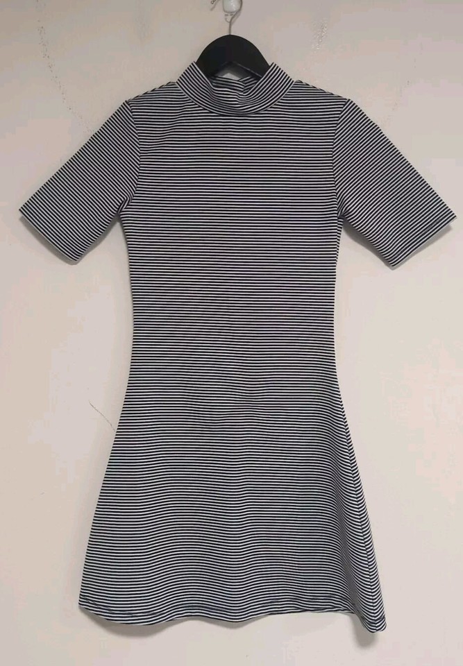 Nude Lucy Mini Dress Striped Short Sleeve High Neck Open Back A-line Size XXS