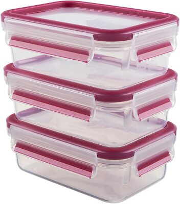 Emsa 515582 Clip & Close Plastik Frischhaltedosen Deckel 0,55 Liter Rot 3er Set