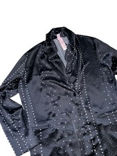 Victoria s Secret Pajama Top Black Polka Dotted Size Large Silky Satin Feel New