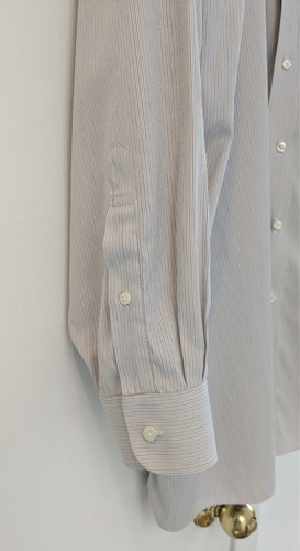 Jos A Bank Traveler's Dress Shirt White Thin Gray / Brown Stripe Men's 19 - 35 - Picture 5 of 12