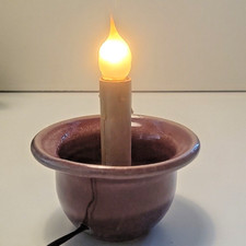 Sunset Hill Stoneware Hand Made Pottery Maroon Bowl Lamp with Flame Bulb