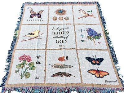 Love of Nature Floral Birds Butterflies Clothing of God Tapestry Afghan Throw
