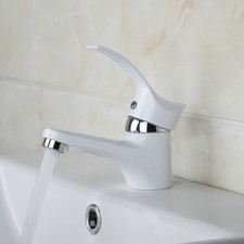 AS White Bathroom Lavatory Basin Mixer Taps Deck Mount Single Wave Handle Faucet