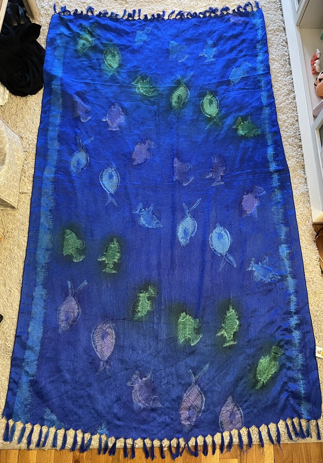 RIMA BEACH blue fish print rectangular sarong wrap - image 1