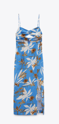 New Zara CUT OUT PRINTED DRESS,Size L,Color Blue/White | eBay