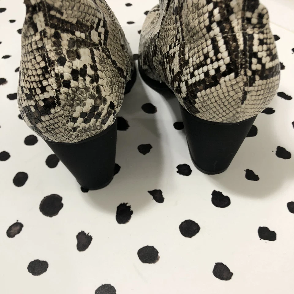 Botines French Connection para mujer de cuero negro crema piel de serpiente talla 7 Foto 4 de 4