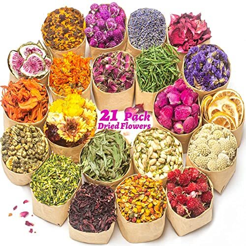LAVEVE Dried Flowers, 21 Bags 100% Natural Dry Flower Herbs  Assorted Sizes 
