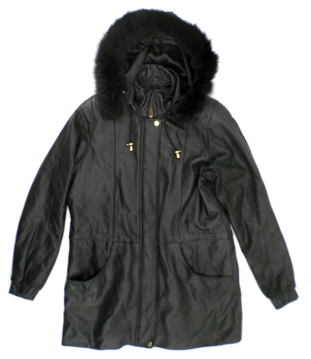 Worthington Coat Jacket M Soft Genuine Lambskin Leather Black w