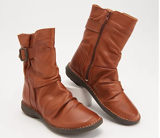 Miz Mooz Leather Wide Width Buckled Mid Boots Parade brandy size