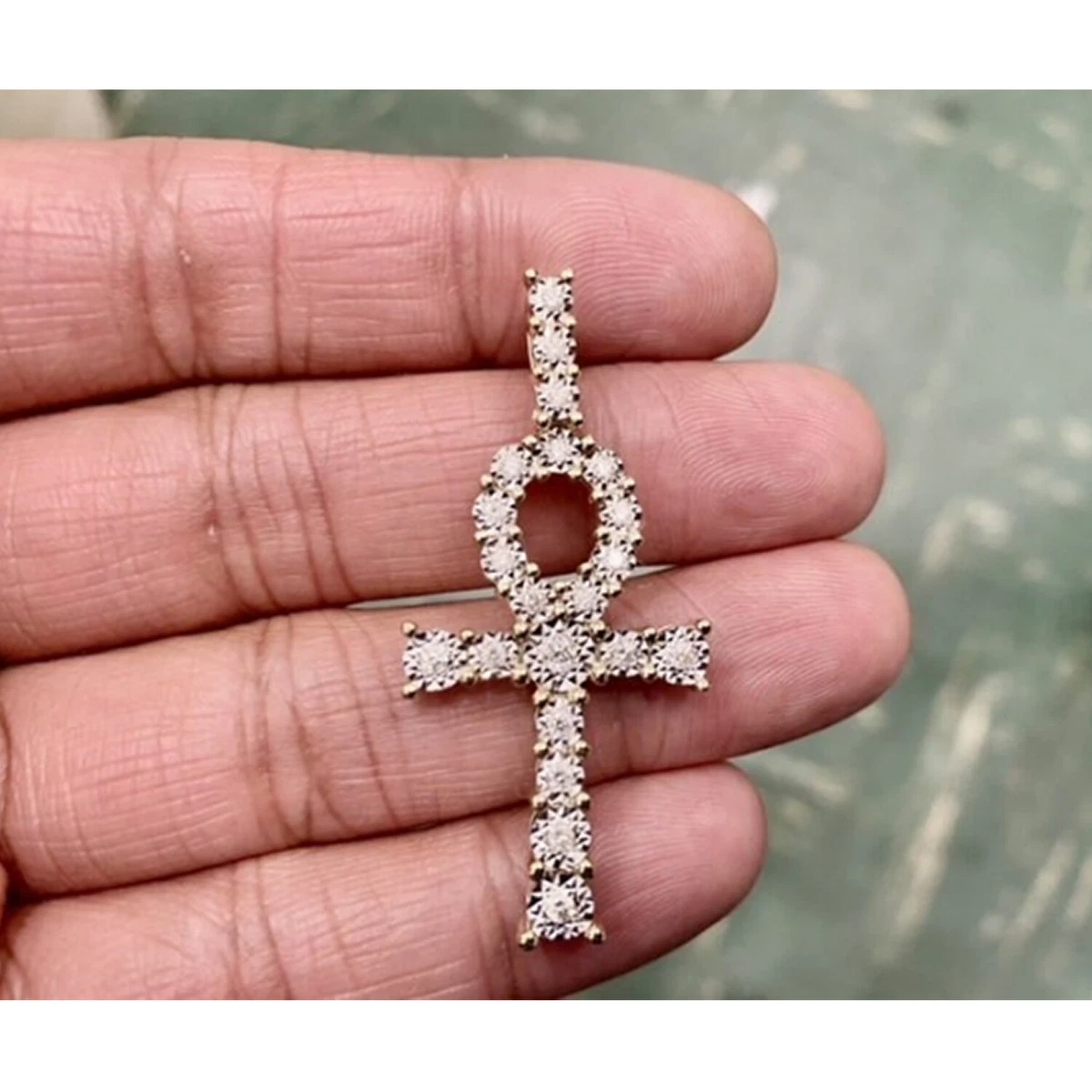 10k Yellow Gold 0.43ct Egyptian Diamond Ankh Cross 1.90