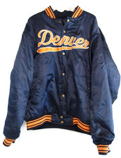 Vintage Renegade Satin Jacket Mens 2XL DENVER Blue Orange Spell Out