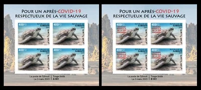 DJIBOUTI 2023 IMPERF SHEET 4V (REG & OVPT) - TURTLES TORTUES TURTLE PANDEMIC MNH - Photo 1/3