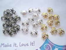 10 x 14mm 3 Arm Leaf Filigree Bead Caps Silver Plated Gold or Bronze Leaves Ice