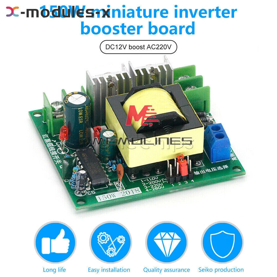 150W DC12V to AC110V 220V Home Battery Power Inverter Converter Boost Module U-S - Image 2 of 4