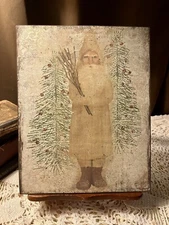 PRIMITIVE Folk Art SANTA , Artist Canvas Board Sign #3