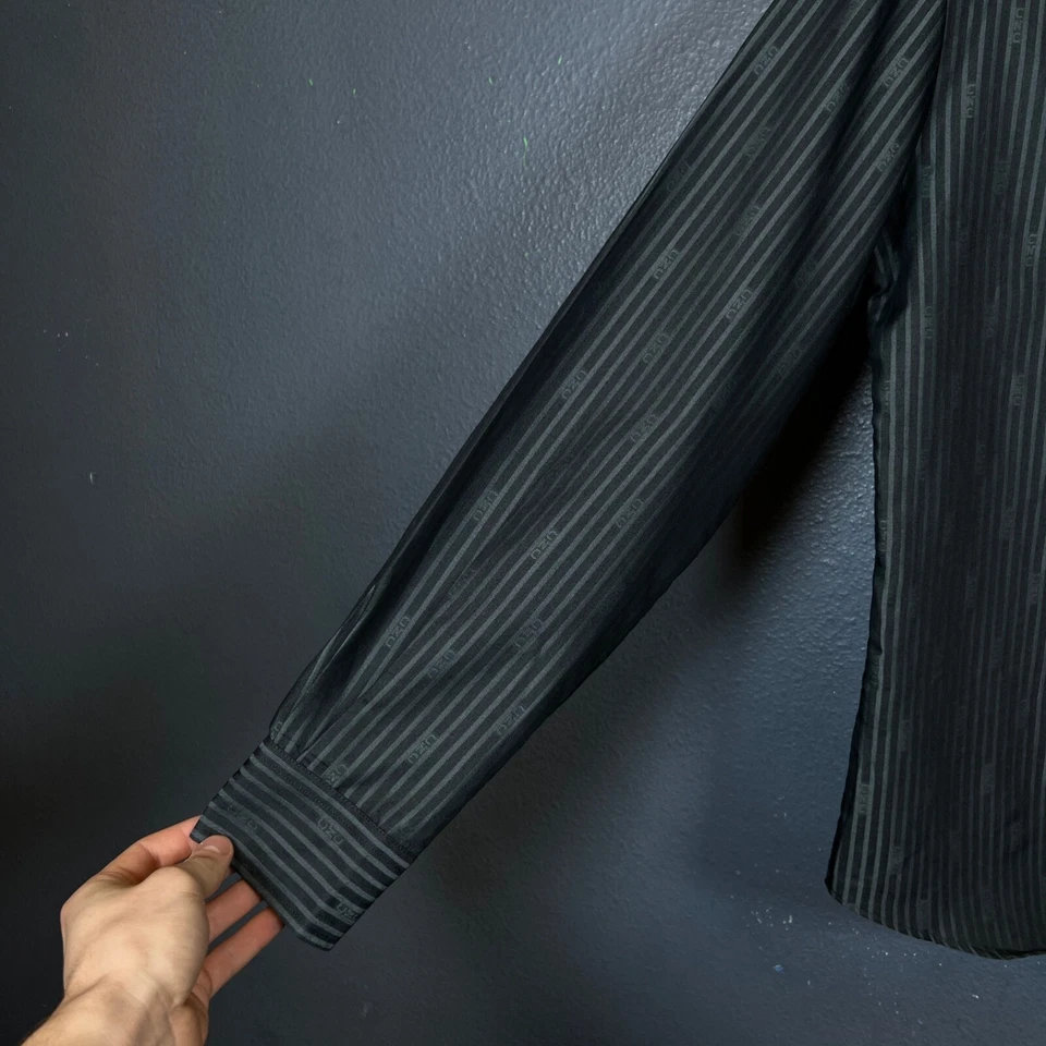 C.N.C Disfraz Nacional 48 Hombre Negro Gris Rayas Manga Larga Camisa Abotonada Foto 3 de 4