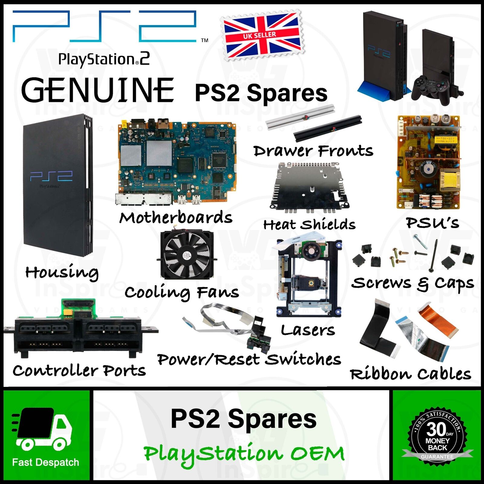 Genuine Replacement Parts Spares for Sony Playstation PS2 Consoles | You Choose