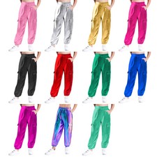 Unisex Kids Trousers Hip-Hop Dancewear Shiny Pants Leggings Training Sweatpants