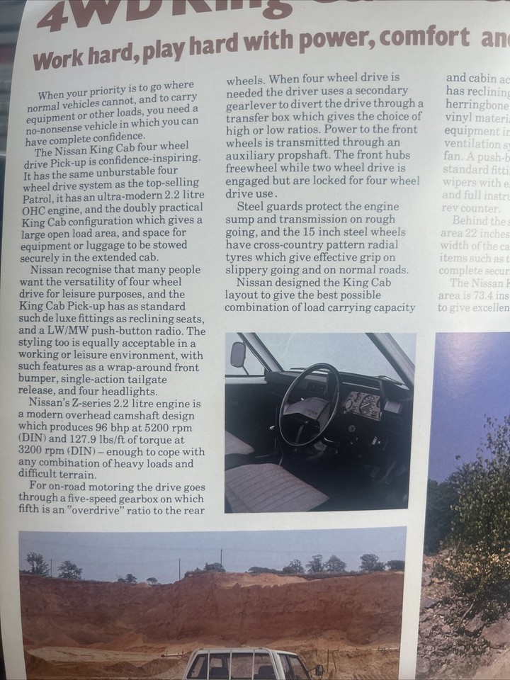 The Datsun 4WD King Cab Pickup Car Sales Info Brochure Collectable 1983