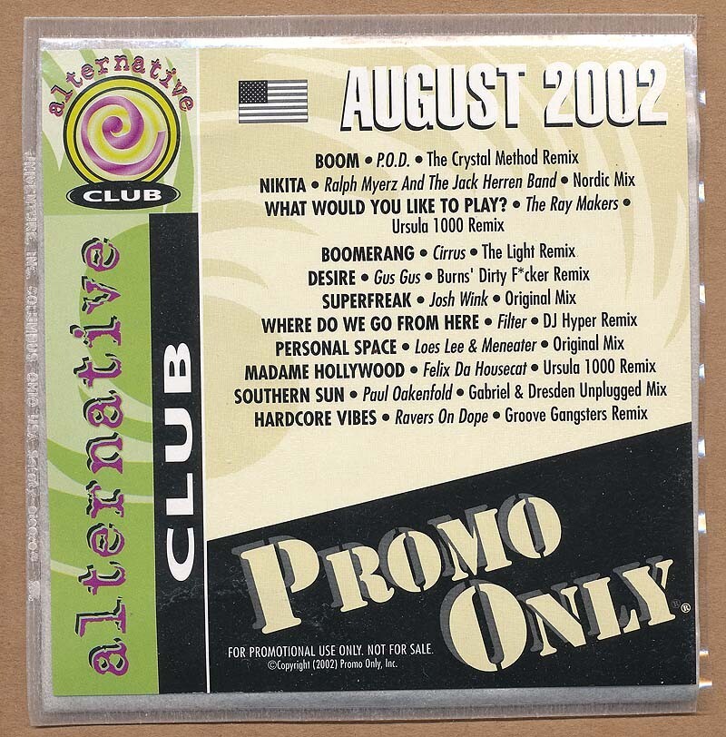 Promo Only Alternative Club August 2002 RARE out of print remix CD