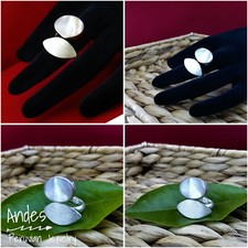 Handmade peruvian ring 950 silver with white nacre and oval design Size 6