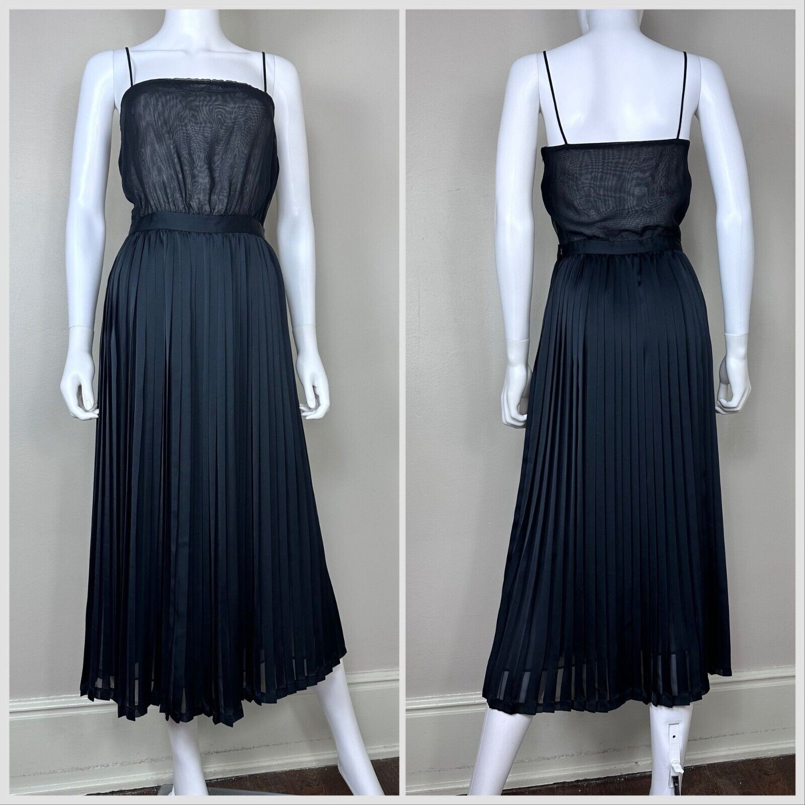 Vintage 1980s Sheer Black Sleeveless Midi Dress 8… - image 1