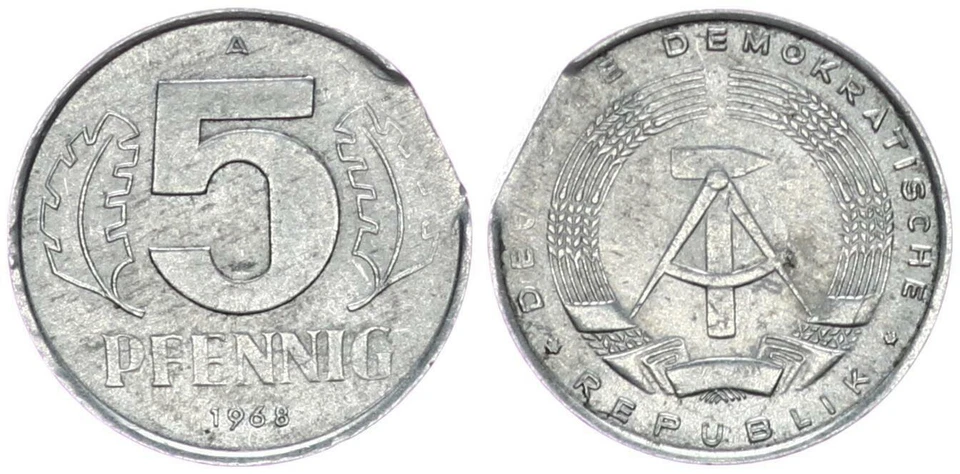 5 Pfennig mit Zainende bei 10 Uhr DDR 5 pfennig 1968 a - Fehlprägung 69818 - Bild 1 von 1